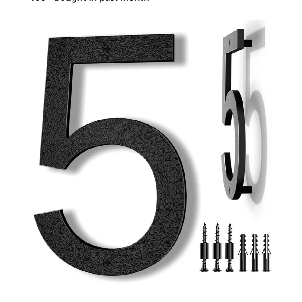BetLight 8 Inch Floating House Number 5 Elegant Black Modern Address Sign Metal